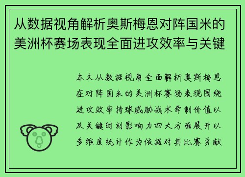 从数据视角解析奥斯梅恩对阵国米的美洲杯赛场表现全面进攻效率与关键作用